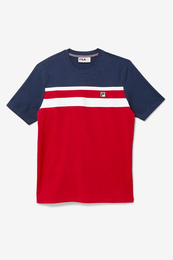 Fila T-Shirt Mens Red/Navy - Dover - Philippines 8047129-NL